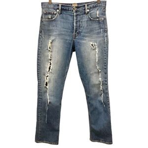 GAP 29 Cone Denim Straight Women’s Jeans High Rise Distressed Button Fly Stain